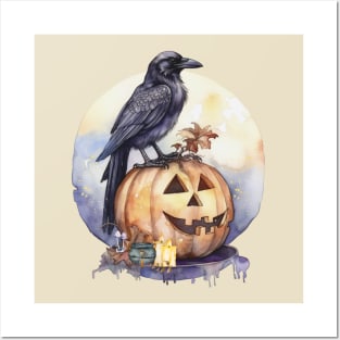 Raven on a Jack O Lantern Posters and Art